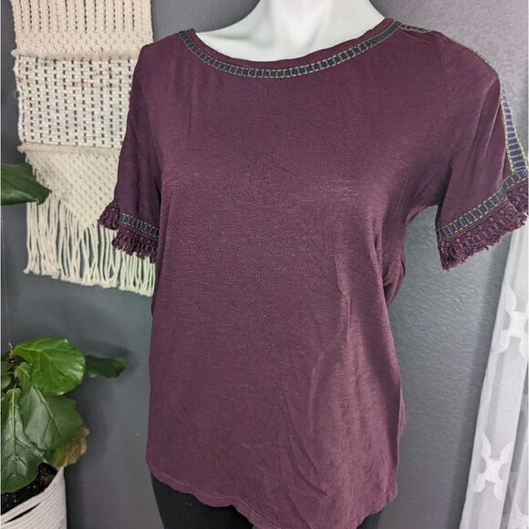 LOFT Plum Embroidered Short Sleeve Shirt - Picture 7 of 7
